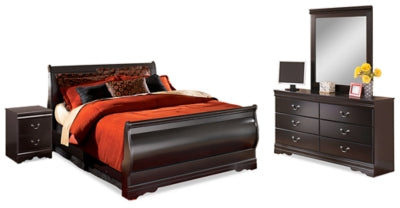 Huey Vineyard Queen Bed with Mirrored Dresser and Nightstand