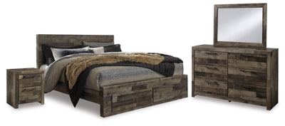 Derekson King Panel Storage Bed, Dresser, Mirror and Nightstand