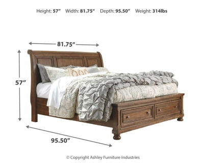 Flynnter King Sleigh Bed with 2 Storage Drawers