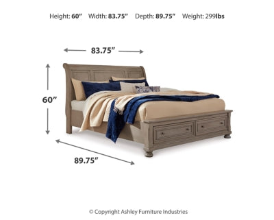 Lettner King Sleigh Bed with 2 Storage Drawers