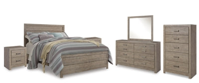 Culverbach Queen Panel Bed with Dresser and Mirror, Chest and 2 Nightstands