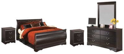 Huey Vineyard Full Sleigh Bed with Mirrored Dresser and 2 Nightstands