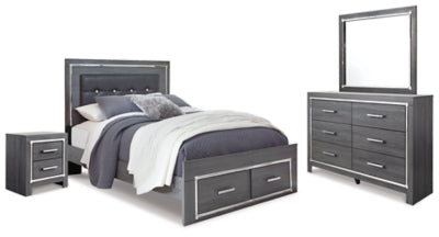 Lodanna Queen Panel Storage Bed with Mirrored Dresser and Nightstand