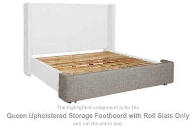 Fawnburg Queen Upholstered Storage Footboard with Roll Slats