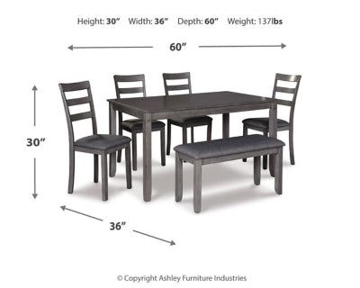 Bridson Dining Table and Chairs with Bench (Set of 6)
